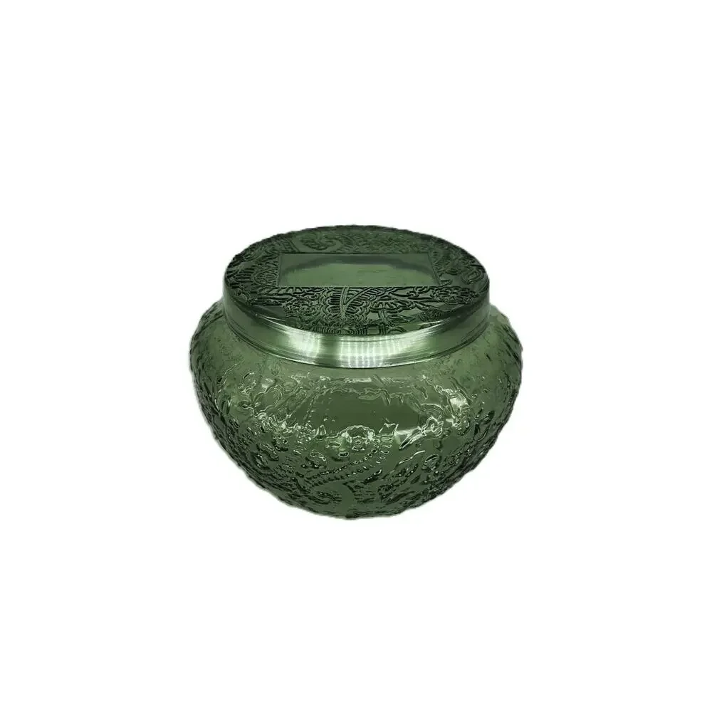 Empty Avocado Dark Green Candle Jar Container Bowl with Matching Glass Lid - GUC